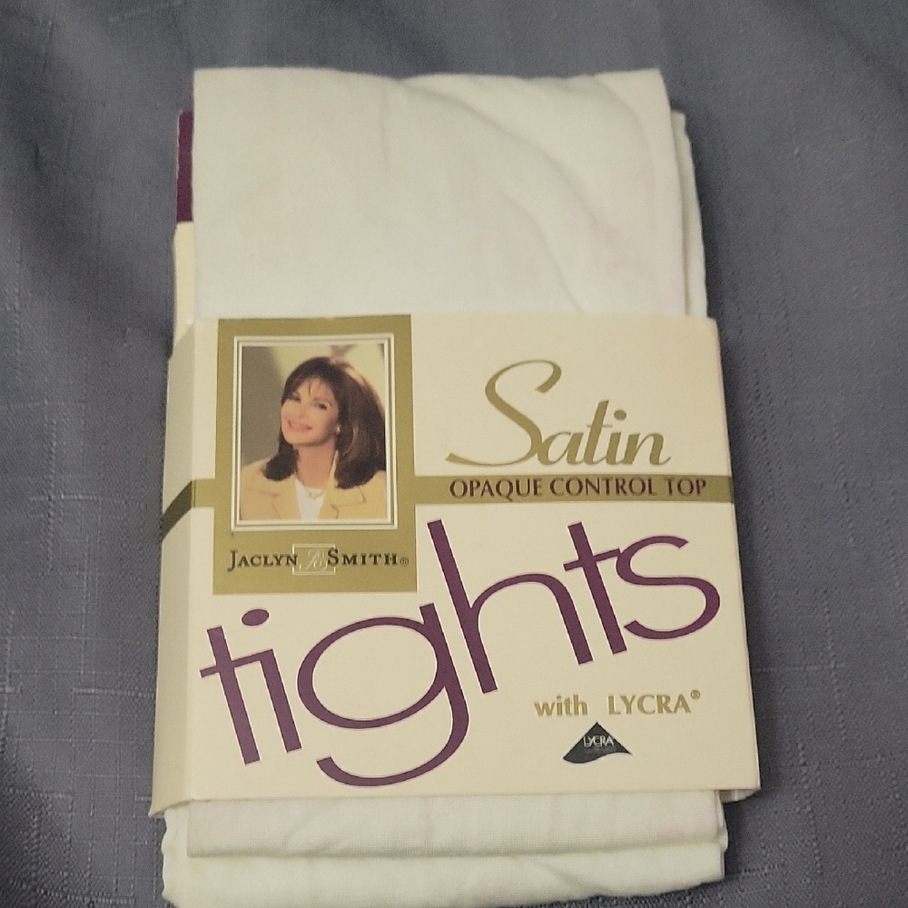 Vintage Jaclyn Smith White Satin Opaque Control Top Tights